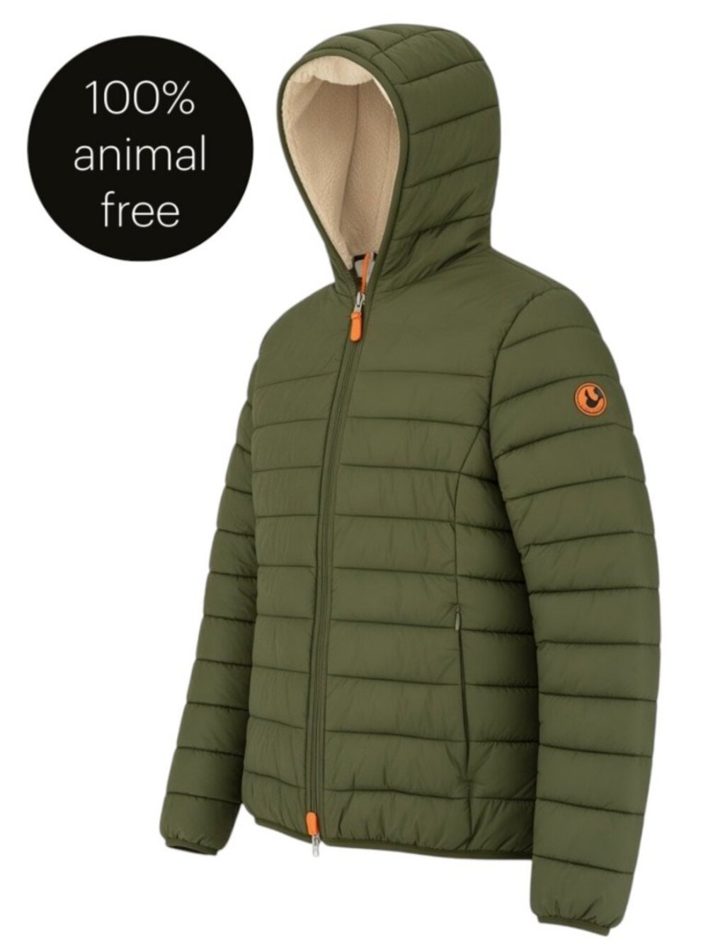 SAVE THE DUCK Olive Green Sherpa Lined Hooded Puffer Jacket size L